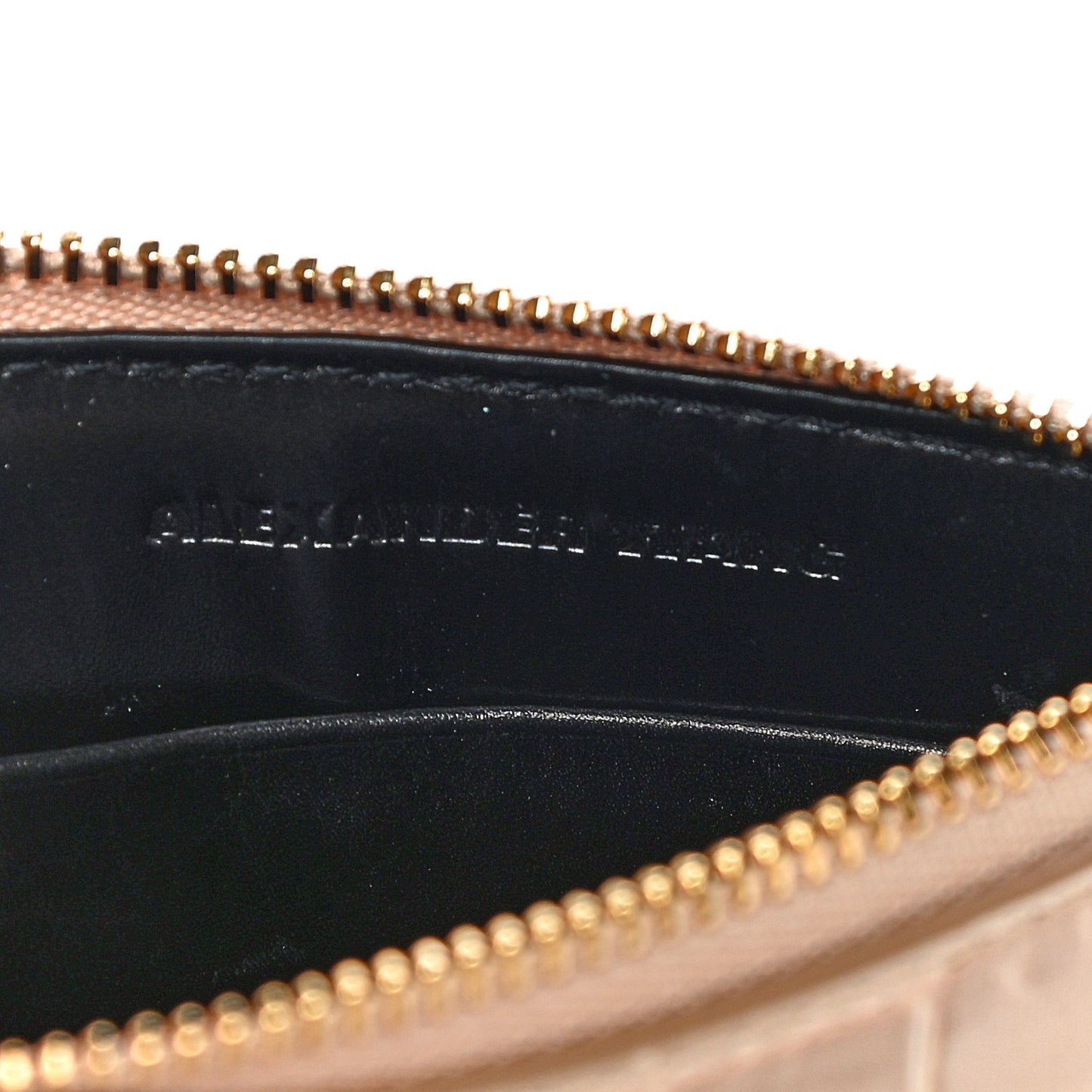 Calfskin Crocodile Embossed Prisma Flat Pouch Almond Gold Hardware