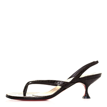 Christian Louboutin Calfskin Crocodile Embossed Taralita 55 Thong Sandals 38.5 Brown 1 of 7