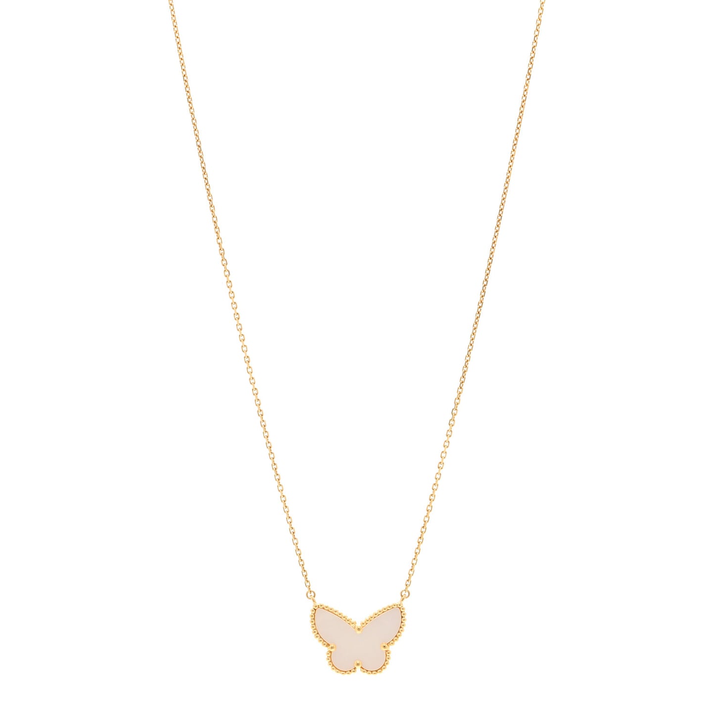 18K Yellow Gold Mother of Pearl Lucky Alhambra Butterfly Pendant Necklace
