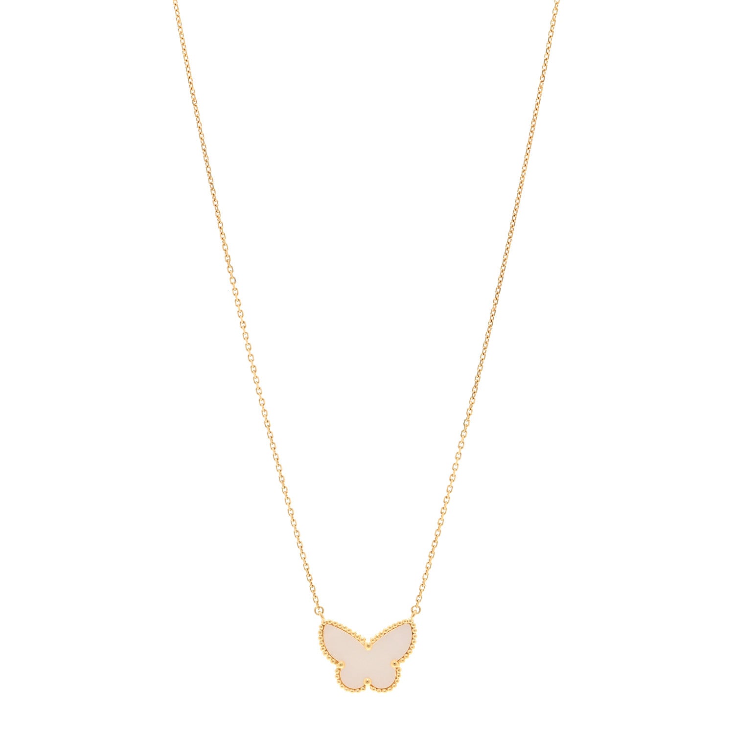 Van Cleef & Arpels 18K Yellow Gold Mother of Pearl Lucky Alhambra Butterfly Pendant Necklace 1 of 5