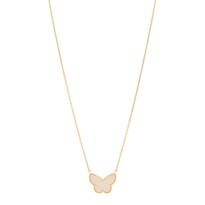 Van Cleef & Arpels 18K Yellow Gold Mother of Pearl Lucky Alhambra Butterfly Pendant Necklace 1 of 5