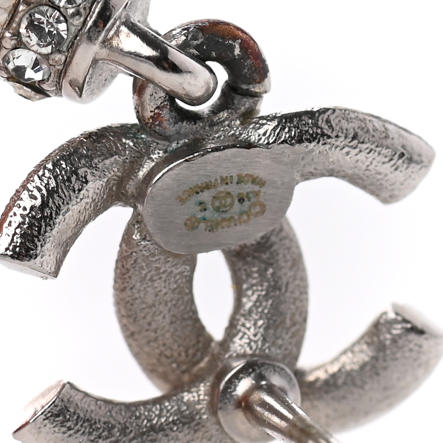 Chanel Ruthenium Crystal CC Drop Earrings Silver 4 of 5