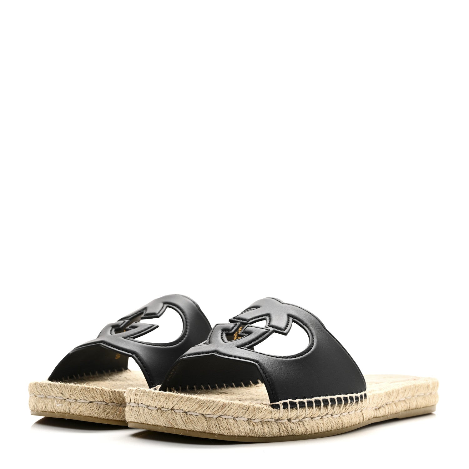 Gucci Cosmos Softy Calfskin Espadrille Mens Interlocking G Cut Out Slide Sandals 10 Black 4 of 10