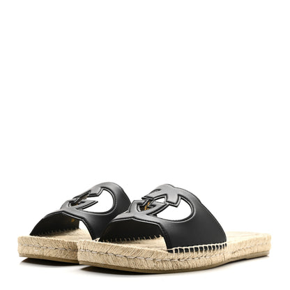 Gucci Cosmos Softy Calfskin Espadrille Mens Interlocking G Cut Out Slide Sandals 10 Black 4 of 10