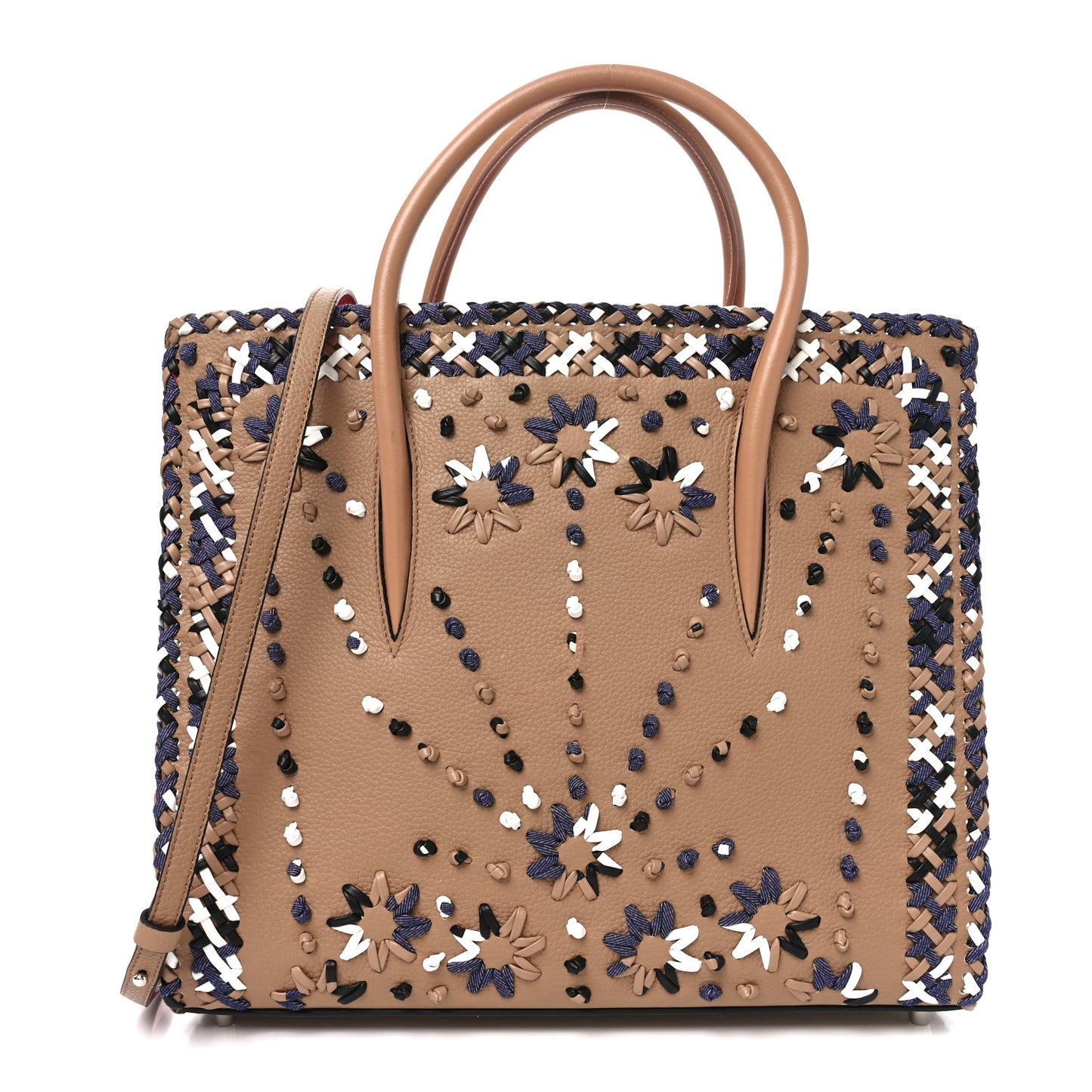 Calfskin Mexinodo Beaded Studded Triple Gusset Large Paloma Beige Blue