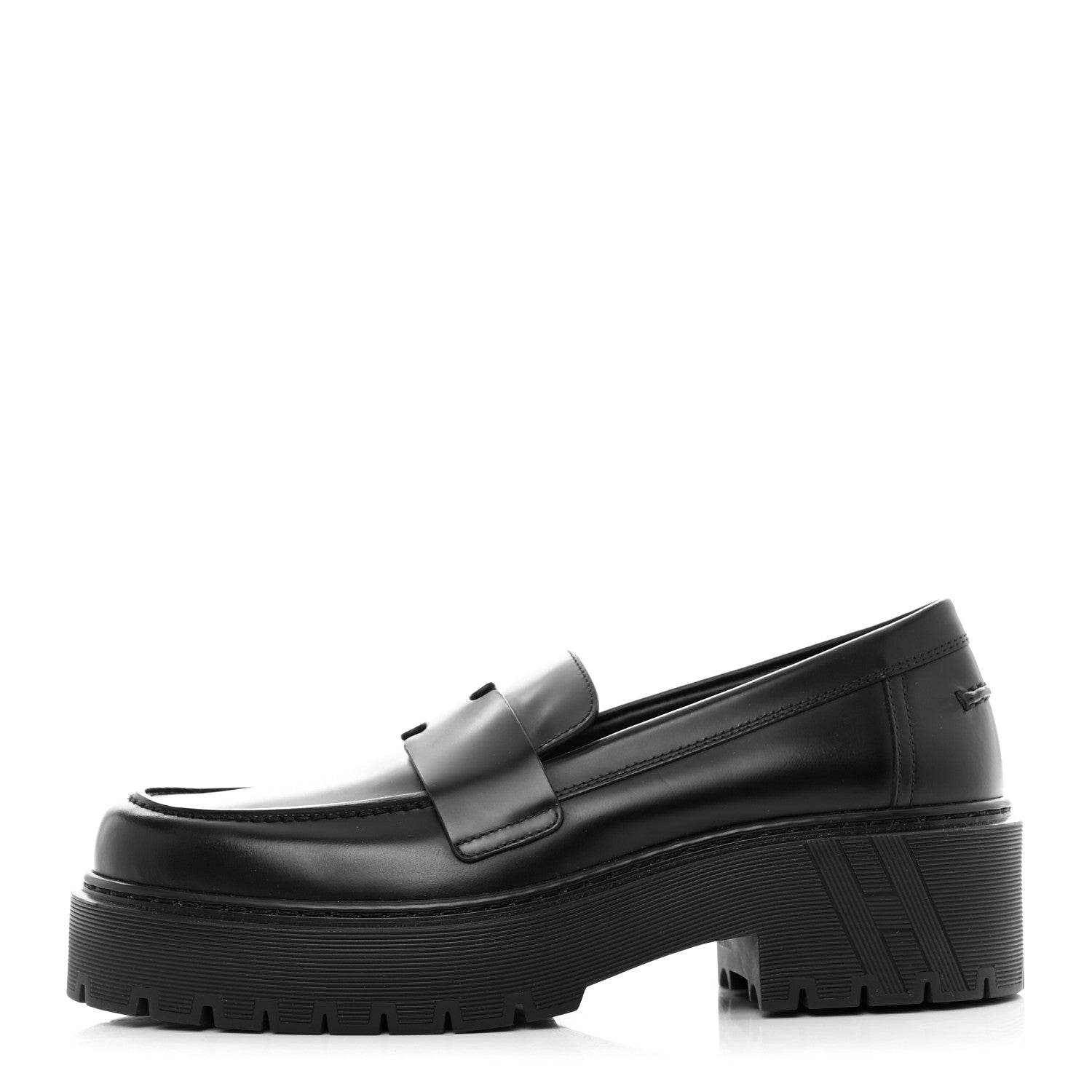 Hermes Glazed Calfskin Womens Gentle Loafers 38.5 Black 1 of 8