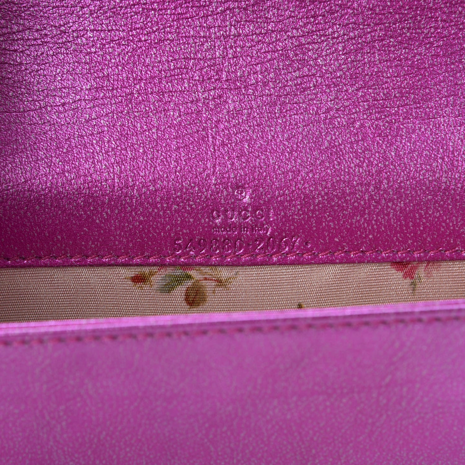 Gucci Metallic Calfskin Matelasse Crystal GG Marmont Mini Bag Fuchsia 7 of 8