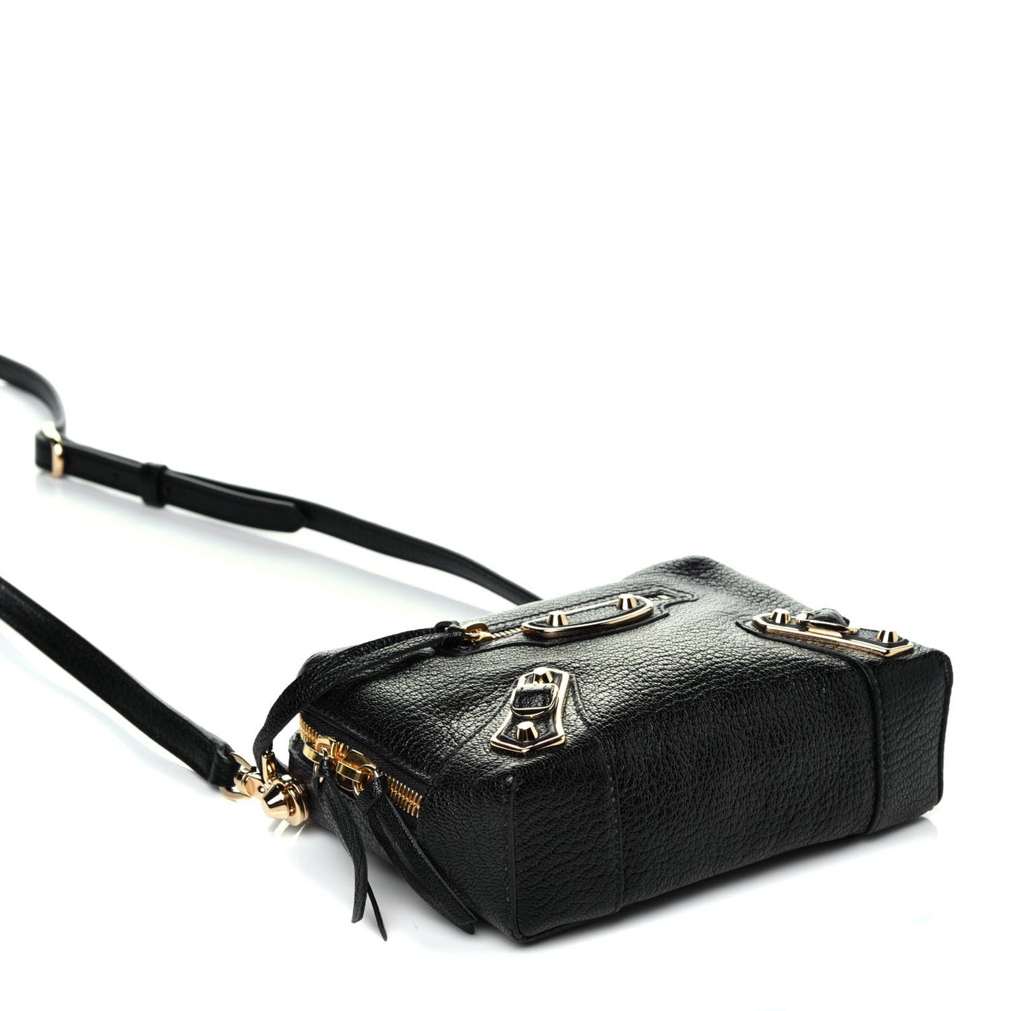 Chevre Gold Metallic Edge Hardware XS Reporter Crossbody Black