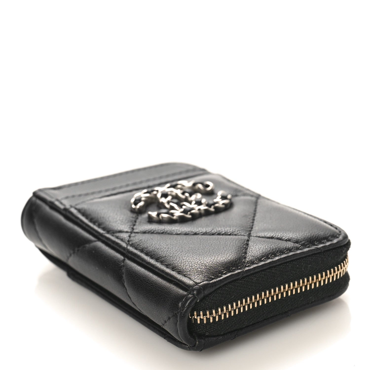 Chanel Lambskin Quilted Chanel 19 Vertical Zip Card Holder Wallet Black 4 of 9