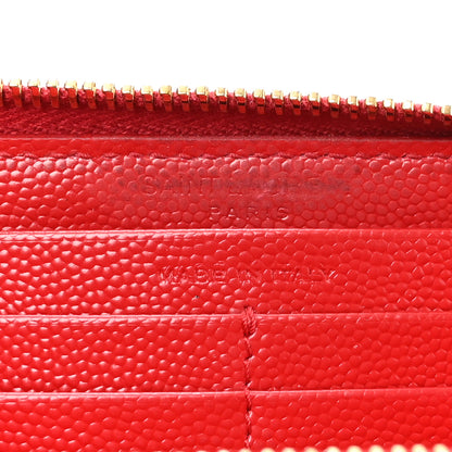 Saint Laurent Grain De Poudre Matelasse Chevron Monogram Zip Around Wallet Red 6 of 12