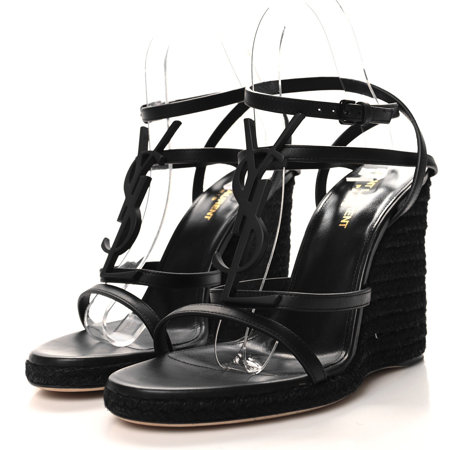 Saint Laurent Calfskin Cassandra Espadrille 105 Wedges 38.5 Black 3 of 9
