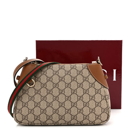 Gucci GG Supreme Monogram Textured Calfskin Small Emblem Shoulder Bag Beige Dark Brown 12 of 12