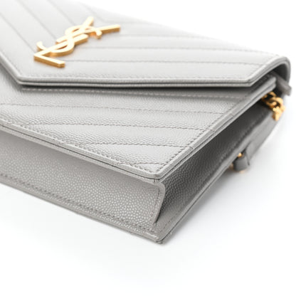 Saint Laurent Grain De Poudre Matelasse Chevron Monogram Envelope Chain Wallet Oyster Grey 8 of 8