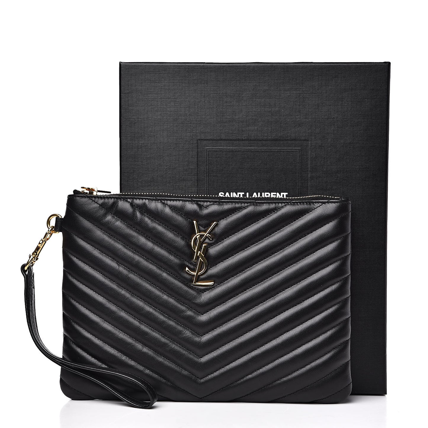 Calfskin Matelasse Chevron Monogram A5 Wristlet Black