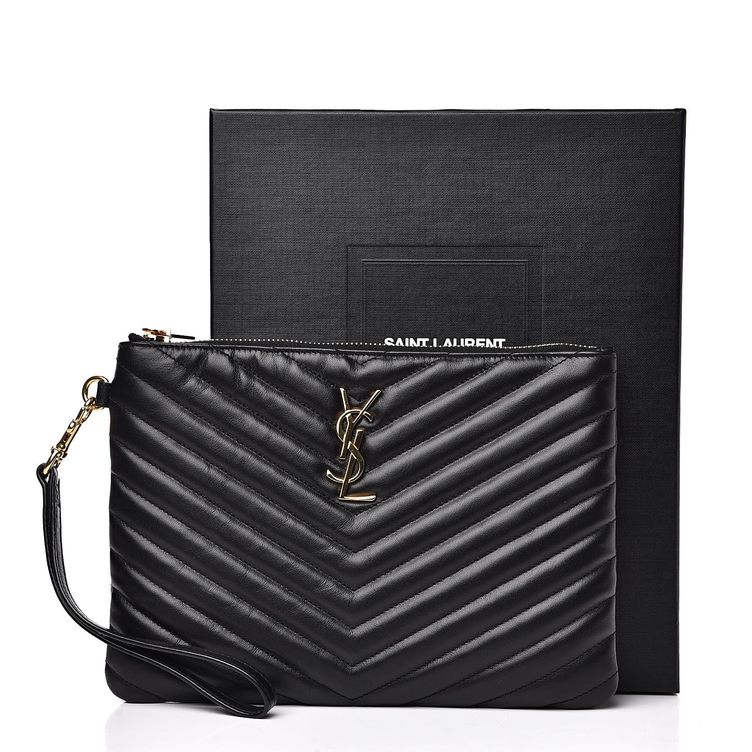 Saint Laurent Calfskin Matelasse Chevron Monogram A5 Wristlet Black 11 of 11
