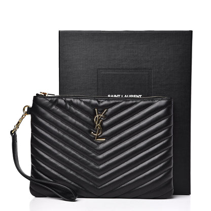 Saint Laurent Calfskin Matelasse Chevron Monogram A5 Wristlet Black 11 of 11