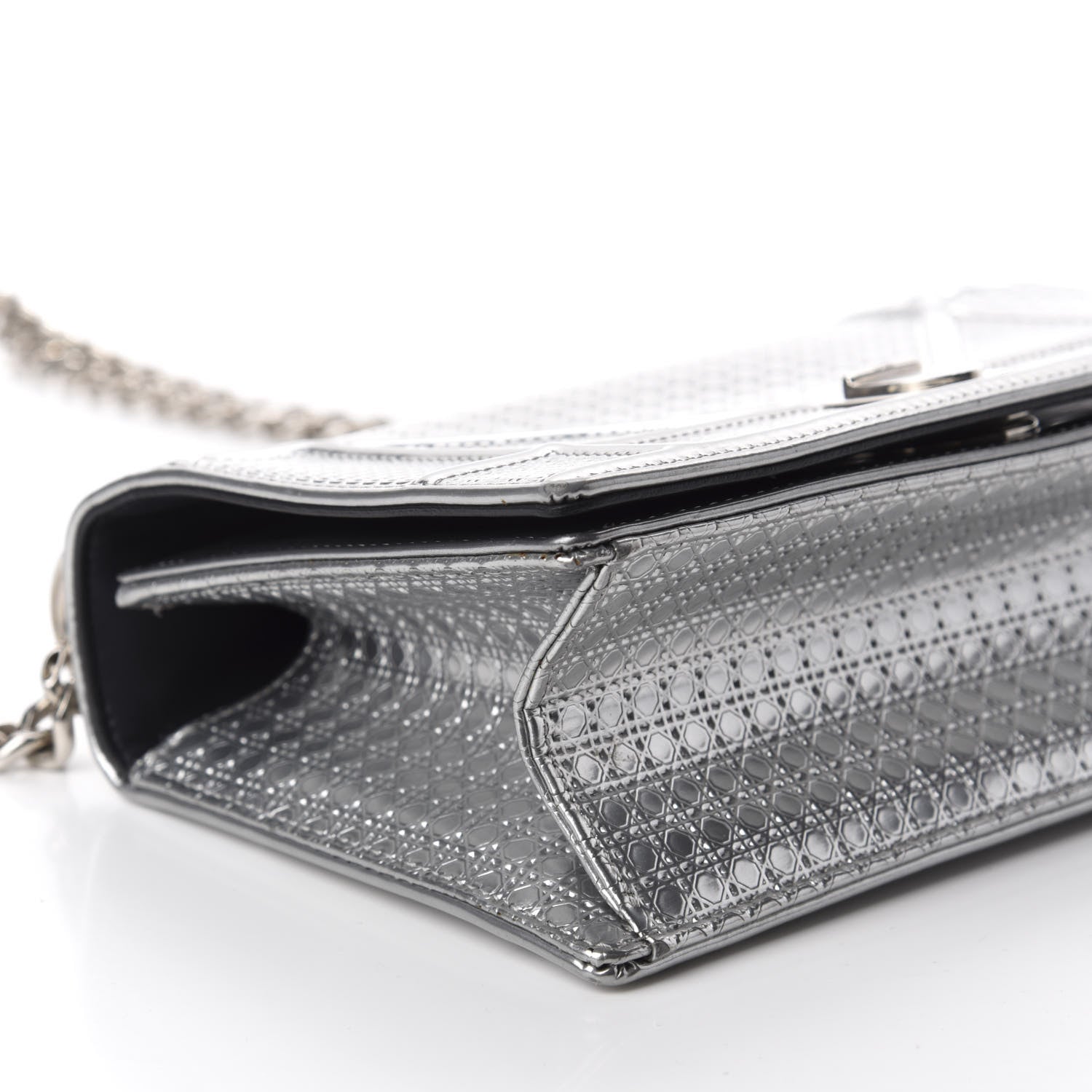 Christian Dior Metallic Patent Micro-Cannage Small Diorama Flap Bag Silver 5 of 8