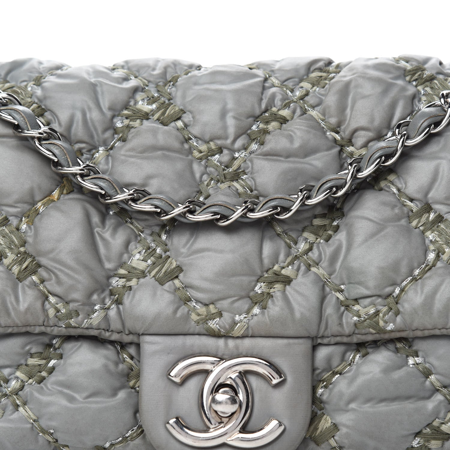 Chanel Nylon Quilted Medium Tweed on Stitch Bubble Flap Grey 9 of 9
