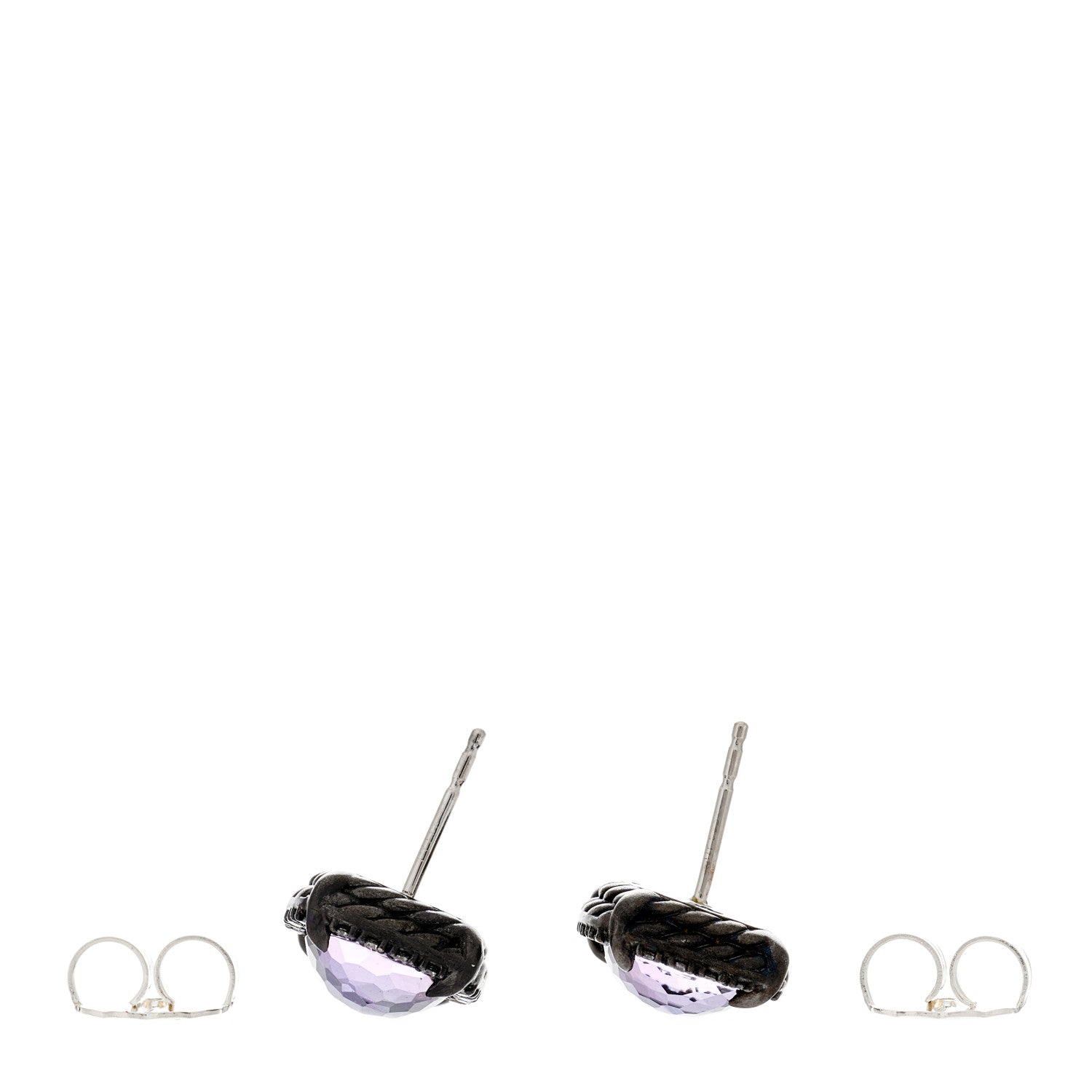 David Yurman Sterling Silver Diamond Black Orchid 9mm Chatelaine Bezel Earrings 3 of 4