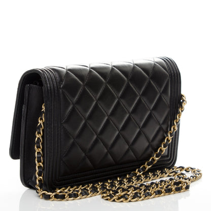 Chanel Lambskin Quilted Boy Wallet On Chain WOC Black 3 of 8