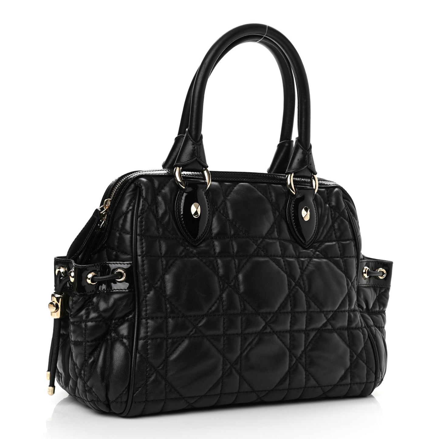 Lambskin Cannage 2 Dior Zip Top Satchel Black