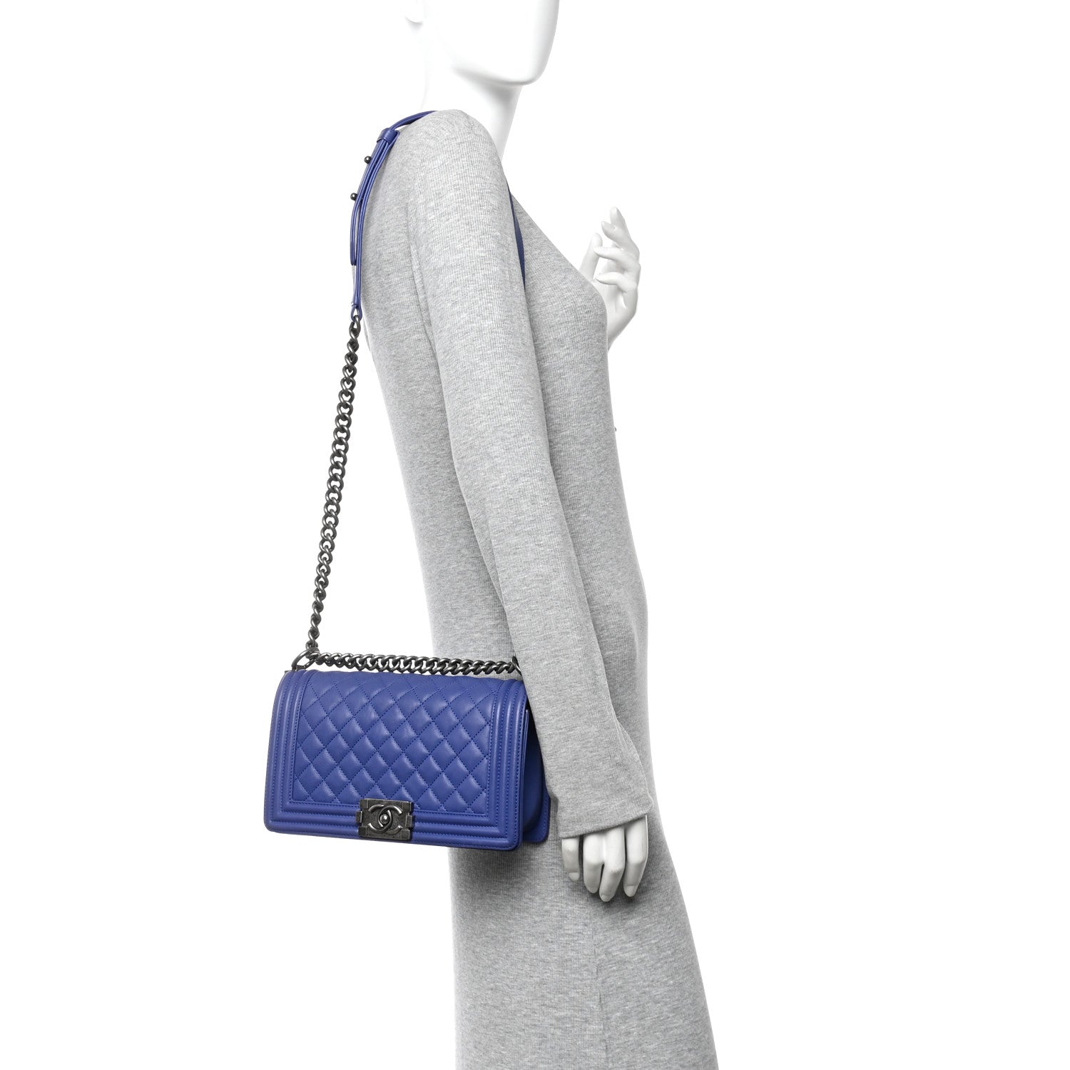 Chanel Calfskin Quilted Medium Boy Flap Blue 2 of 11