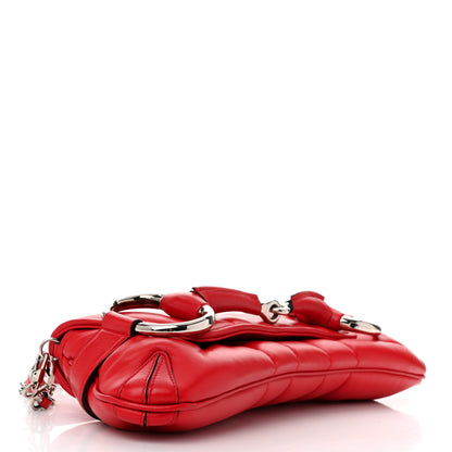 Gucci Nappa Vertical Matelasse Medium Maxi Horsebit Chain Shoulder Bag Beret Red 4 of 10