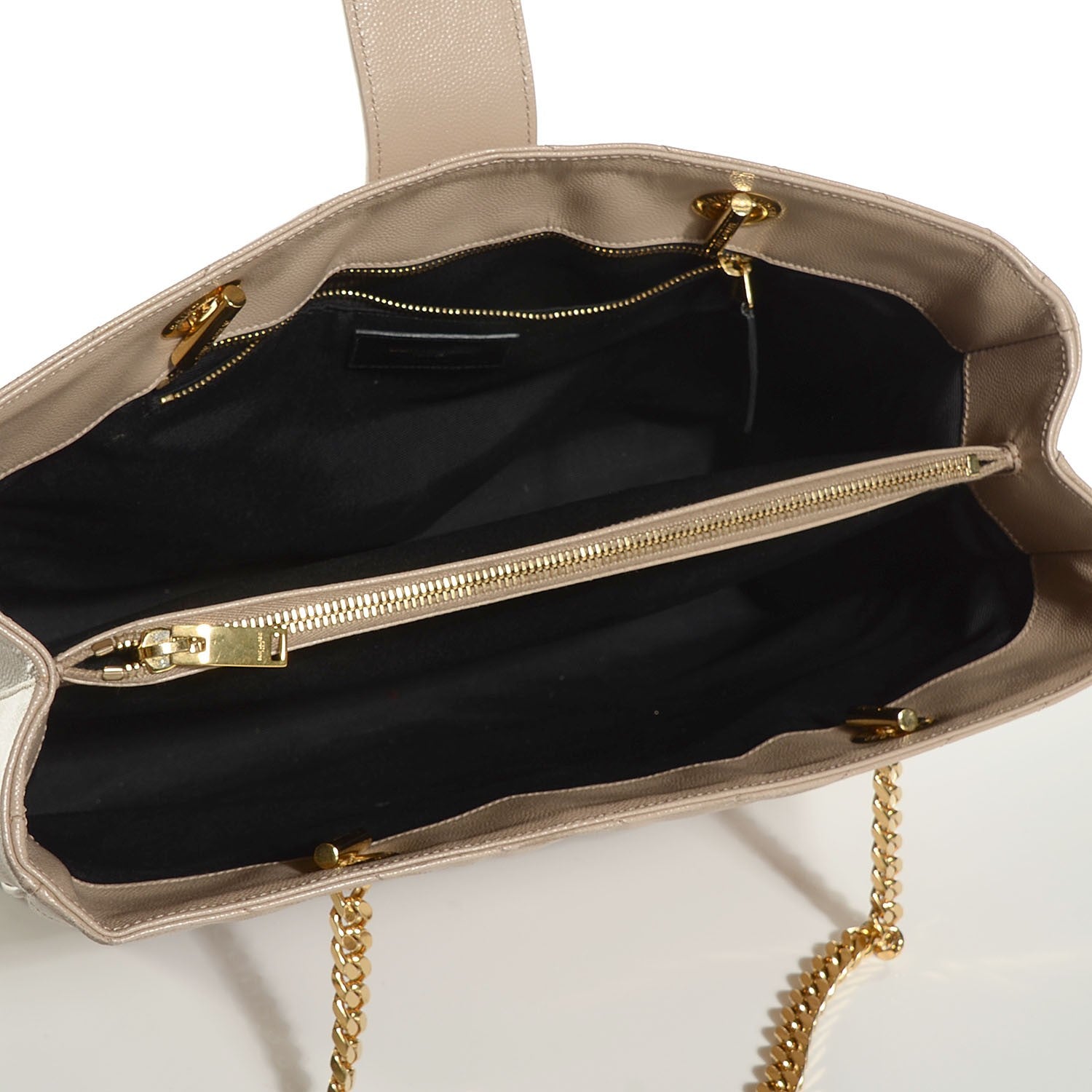 Saint Laurent Grain De Poudre Matelasse Chevron Monogram Shopping Bag Dark Beige 5 of 9