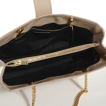 Saint Laurent Grain De Poudre Matelasse Chevron Monogram Shopping Bag Dark Beige 5 of 9