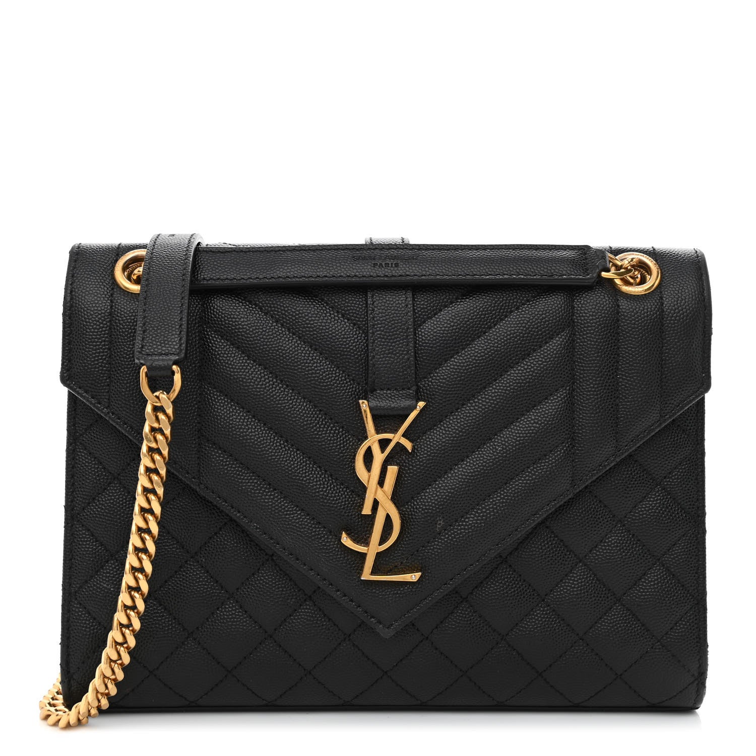 Saint Laurent Grain De Poudre Textured Mixed Matelasse Triquilt Medium Monogram Satchel Black 1 of 15