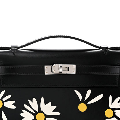 Hermes Box Marquetry Daisies Kelly Pochette Clutch Black White Jaune De Naples 7 of 10