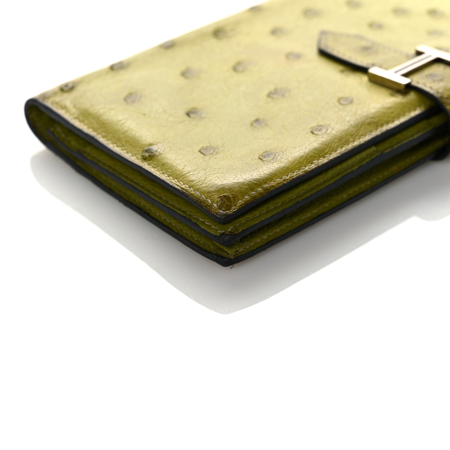 Ostrich Bearn Gusset Wallet Vert Anis