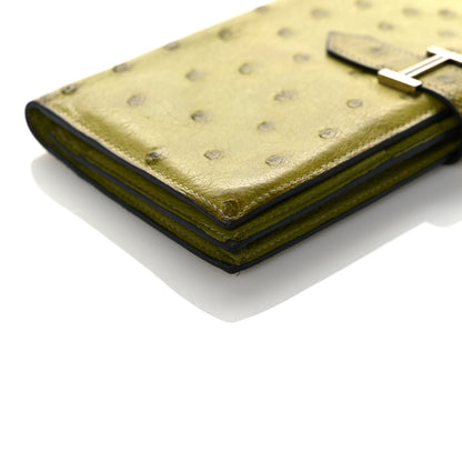 Hermes Ostrich Bearn Gusset Wallet Vert Anis 9 of 19
