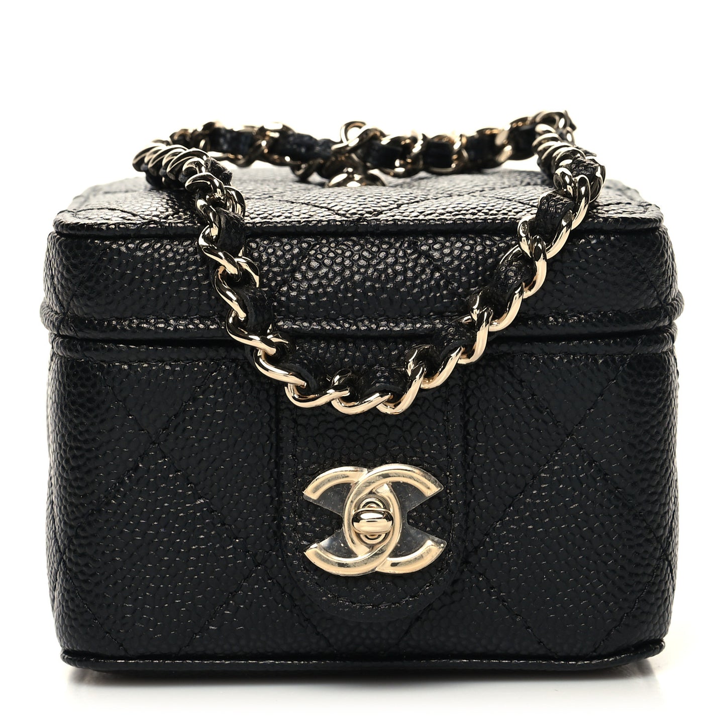 Caviar Quilted Mini Vanity Wrist Case With Chain Black