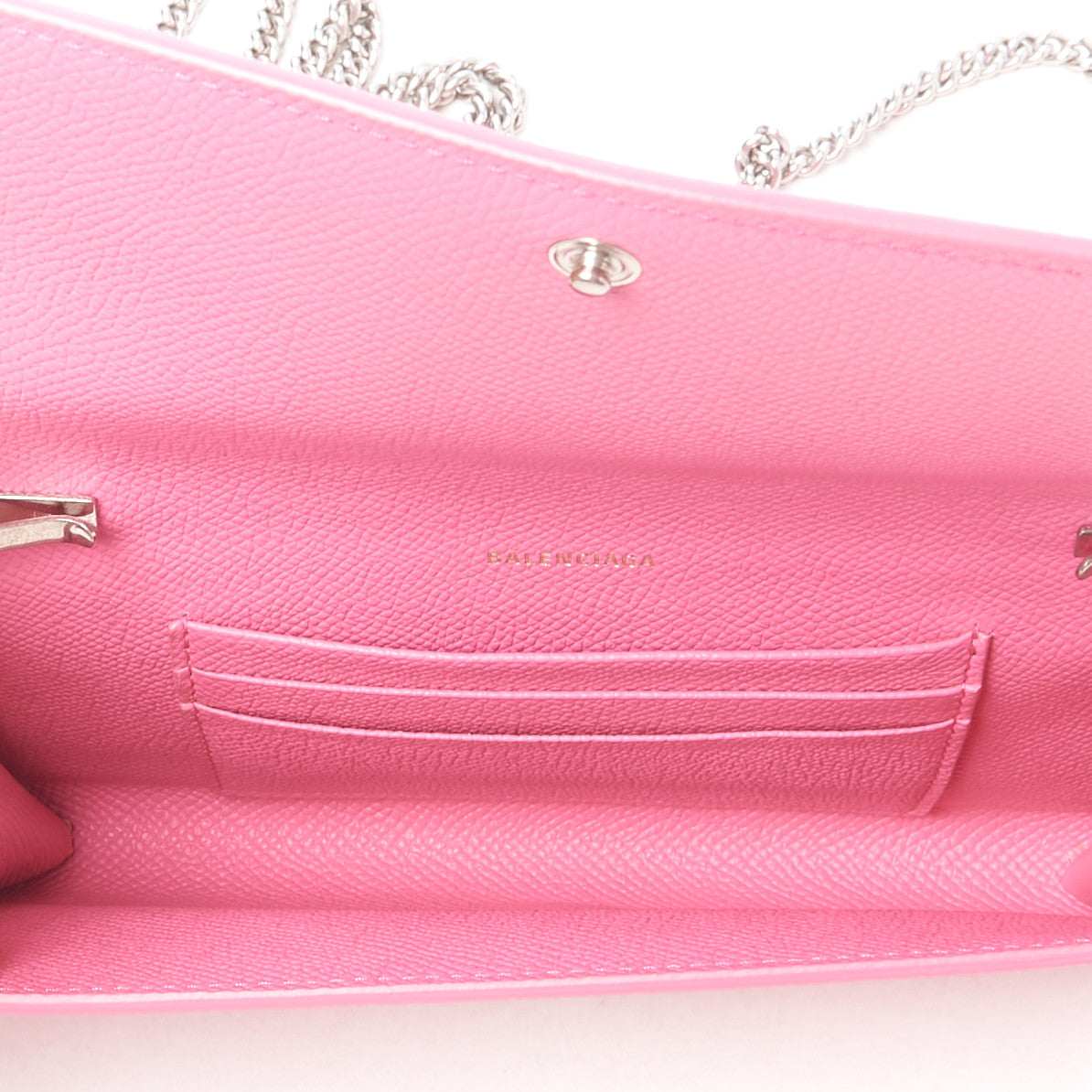 Balenciaga Signature Grained Calfskin Logo Ville Wallet on Chain Bubble Gum Black 7 of 9