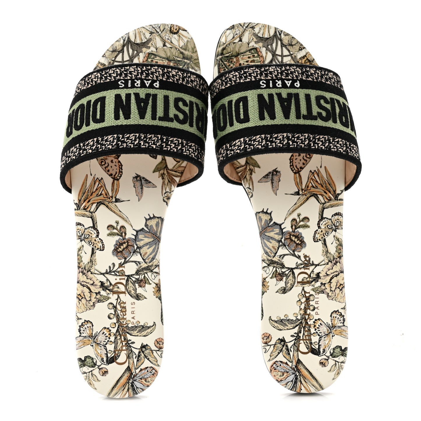 Canvas Canvas Embroidered Toile de Jouy Mexico Dway Flat Slide Sandals 37.5 White Yellow