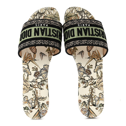 Christian Dior Canvas Canvas Embroidered Toile de Jouy Mexico Dway Flat Slide Sandals 37.5 White Yellow 2 of 9
