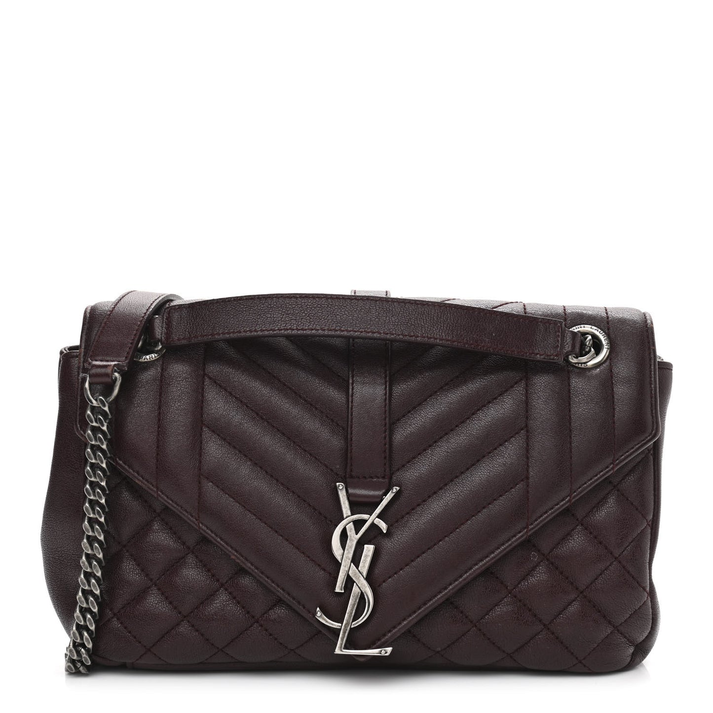 Sheepskin Tri-Quilt Monogram Medium College Bag Bordeaux