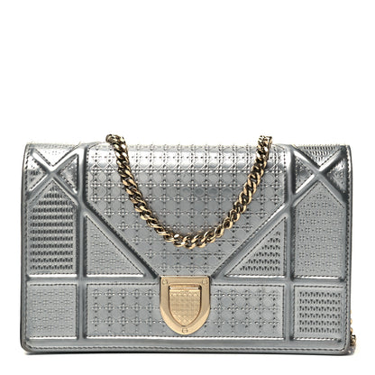 Christian Dior Metallic Patent Micro-Cannage Diorama Wallet on Chain Pouch Silver 2 of 9