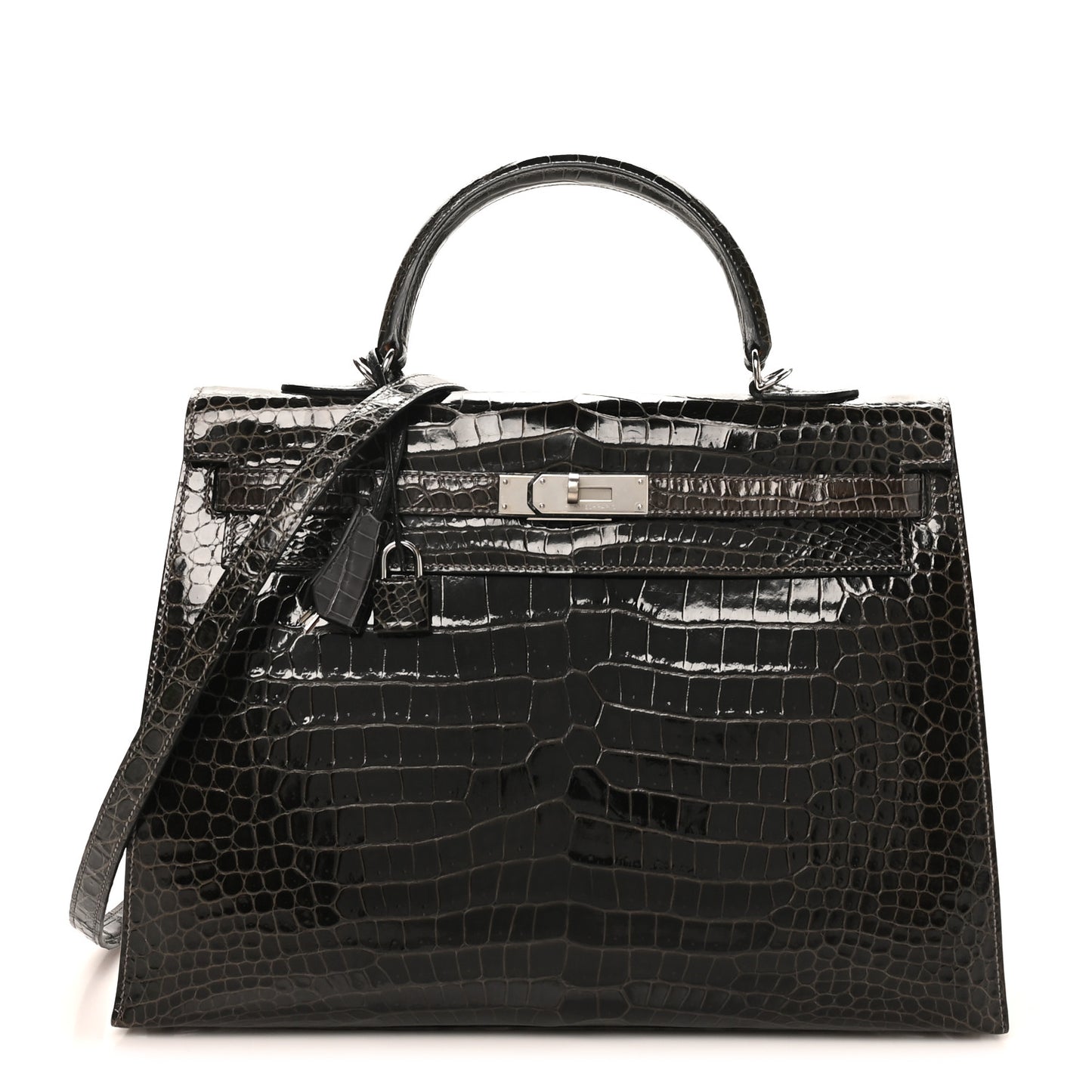 Shiny Porosus Crocodile Kelly Sellier 35 Graphite