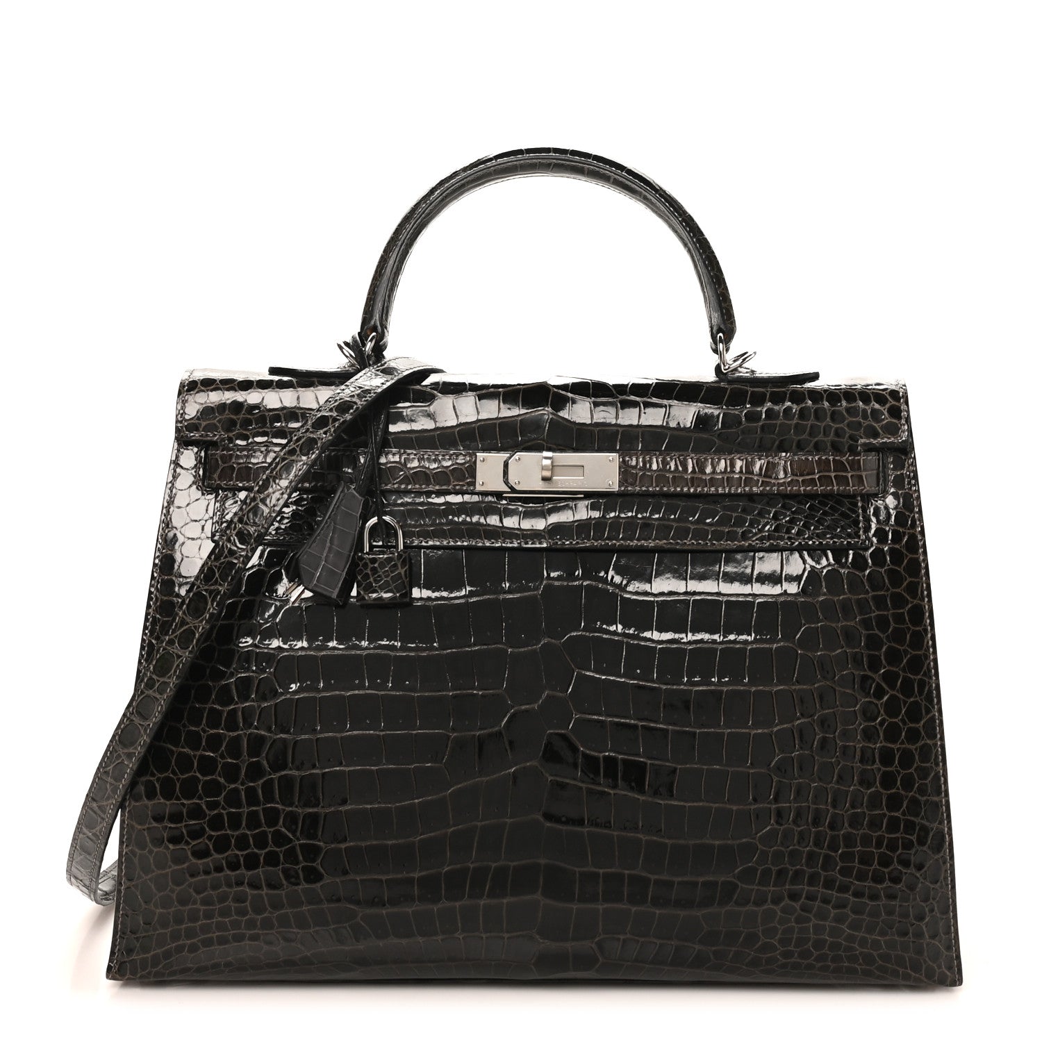 Hermes Shiny Porosus Crocodile Kelly Sellier 35 Graphite 1 of 10
