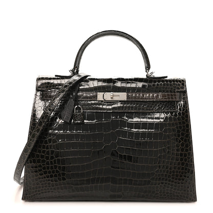 Hermes Shiny Porosus Crocodile Kelly Sellier 35 Graphite 1 of 10