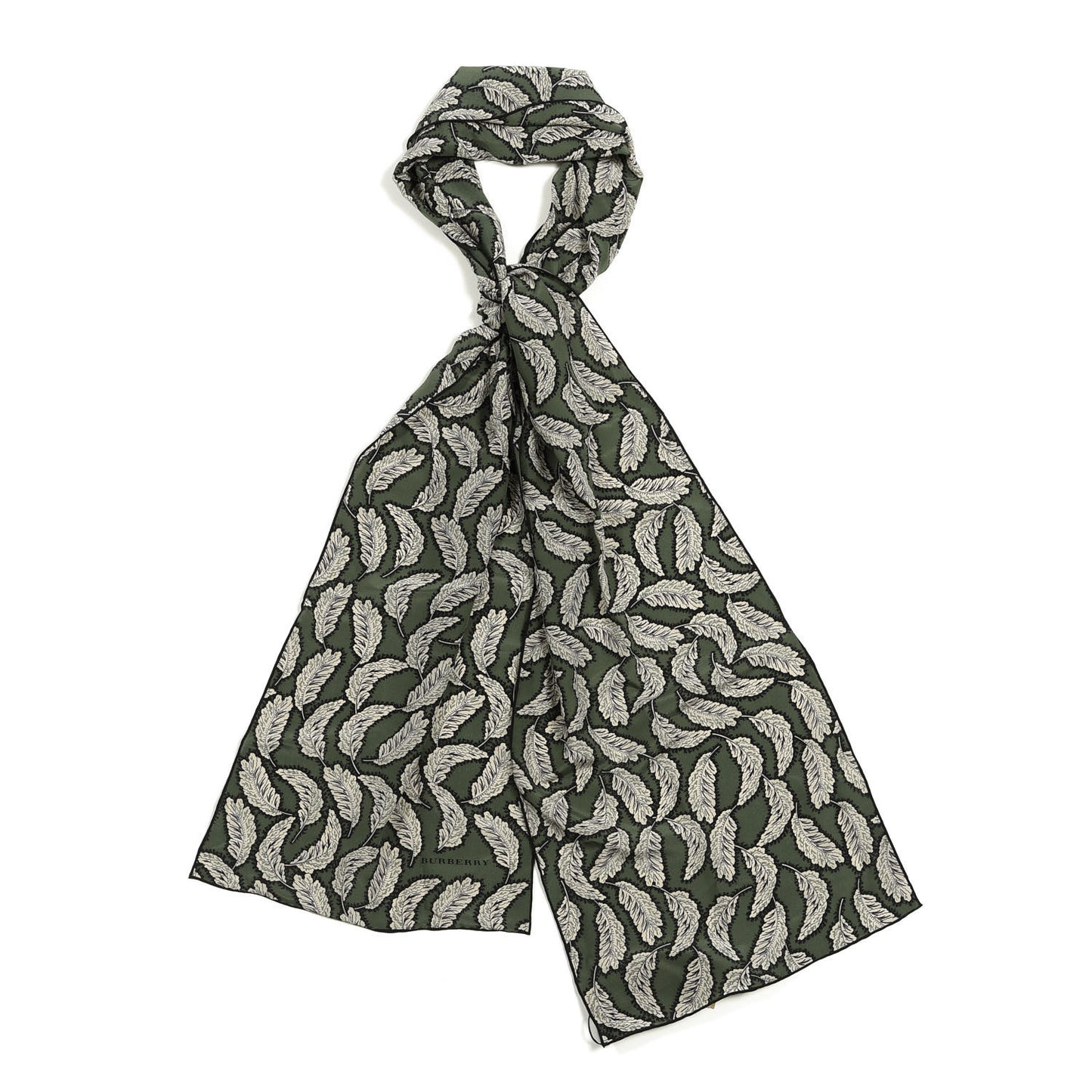 Silk Leaf Print Scarf Dusty Green