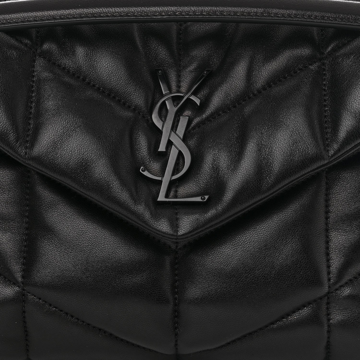 Saint Laurent Lambskin Quilted Monogram Monochrome Small Loulou Puffer Chain Satchel Black 9 of 12