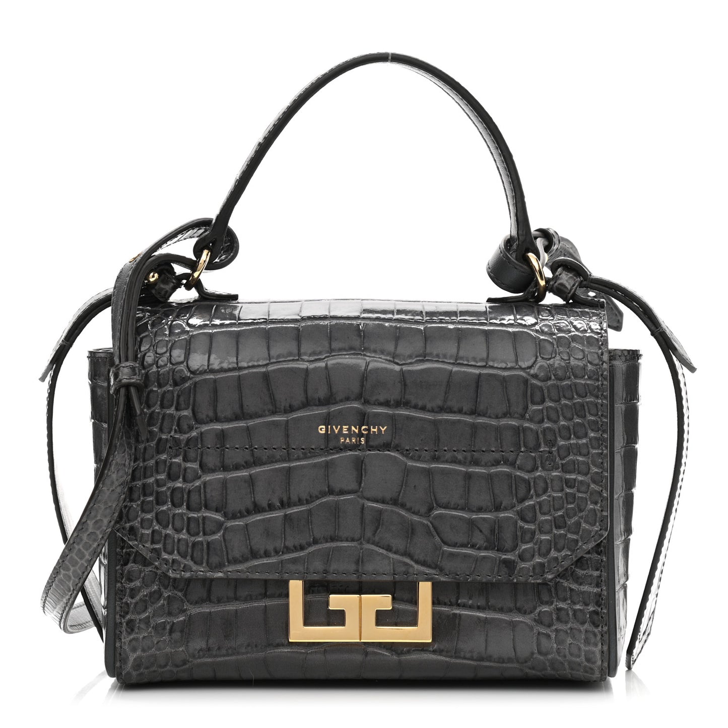 Calfskin Crocodile Embossed Eden Mini Top Handle Storm Grey