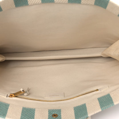 Saint Laurent Cotton Linen Calfskin Striped Rive Gauche Tote Water Green 5 of 8