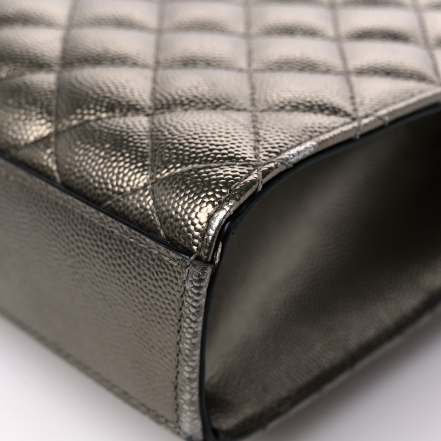 Metallic Grain De Poudre Textured Mixed Matelasse Triquilt Medium Monogram Satchel Piombo