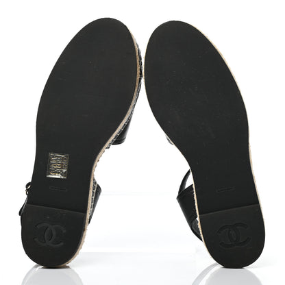 Chanel Lambskin Cap Toe CC Espadrille Sandals 38 Black 5 of 8
