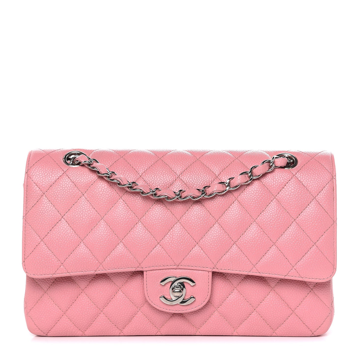 Caviar Quilted Medium Double Flap Pink