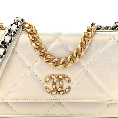 Chanel Iridescent Calfskin Quilted Chanel 19 Wallet On Chain WOC White 9 of 12